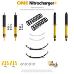 Zestaw zawieszenia OME Nitrocharger+ – Toyota LC76 4.5 V8 bez ABS 2007–2012, ok. 50 mm, lekki przód, stałe 400 kg tyłu, resory klasyczne, fabryczne wieszaki, dodatkowe pióra