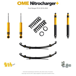 Zestaw zawieszenia OME Nitrocharger+ – Ford Ranger PX III 2019–2022, 45/40 mm, stałe 300 kg z tyłu, standardowe tłumienie przodu, standardowe tłumienie tyłu