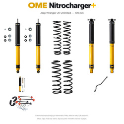Zestaw zawieszenia OME Nitrocharger+ – Jeep Wrangler JK Unlimited V6 benzynowy 2009–2017 LHD, 100 mm, średnie obciążenie tyłu, dłuższe amortyzatory przodu, terenowy