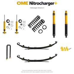 Zestaw zawieszenia OME Nitrocharger+ – Volkswagen Amarok II, 40/40 mm, średnie obciążenie tyłu, resory wielopiórowe, mocniejsze tłumienie przodu, czujnik świateł