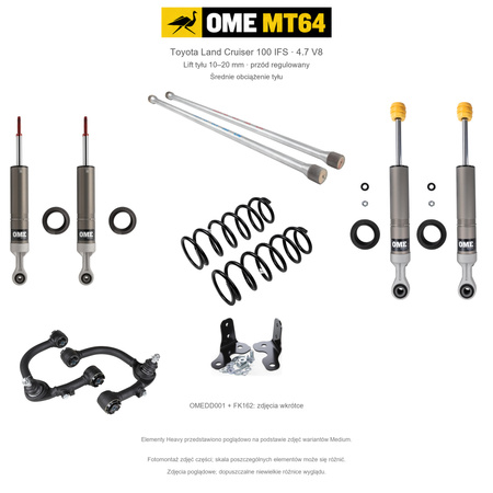 Zestaw zawieszenia OME MT64 – Toyota LC100 4.7 V8 10.2000–2007, lift tyłu 10–20 mm, standardowy przód, średnie obciążenie tyłu