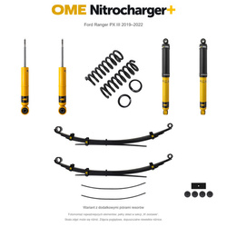 Zestaw zawieszenia OME Nitrocharger+ – Ford Ranger PX III 2019–2022, przód 45 mm, tył z dodatkowymi piórami, średnie obciążenie tyłu, standardowe tłumienie przodu, standardowe tłumienie tyłu