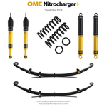 Zawieszenie OME Nitrocharger+ Toyota Hilux Travo MY26 40/50 mm – średnie obciążenie tyłu, stalowy zderzak, także z wyciągarką, wielopiórowe / mocniejsze tłumienie przodu