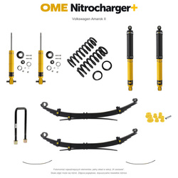 Zestaw zawieszenia OME Nitrocharger+ – Volkswagen Amarok II, 40/40 mm, duże stałe obciążenie tyłu, dodatkowe pióra, resory wielopiórowe, standardowe tłumienie przodu