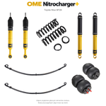 Zawieszenie OME Nitrocharger+ Toyota Hilux Travo MY26 20–40/50 mm – średnie obciążenie tyłu, paraboliczne + poduszki / mocniejsze tłumienie przodu – bez dystansu przewodów hamulcowych