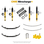Zestaw zawieszenia OME Nitrocharger+ – Hilux Revo 2016–2025, 20–40/40 mm, różne obciążenia przodu, około 500 kg stałego obciążenia tyłu, z dodatkowym piórem – bez dystansu przewodów hamulcowych
