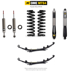 Zawieszenie OME MT64 Toyota Hilux Travo MY26 40/50 mm – stałe 600 kg z tyłu, zderzak, wyciągarka i dodatkowy osprzęt, wielopiórowe / mocniejsze tłumienie przodu