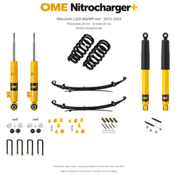 Zestaw OME Nitrocharger+ – Mitsubishi L200 MQ/MR 2015–2023, przód 25/tył 20 mm, stalowy zderzak, średnie obciążenie tyłu