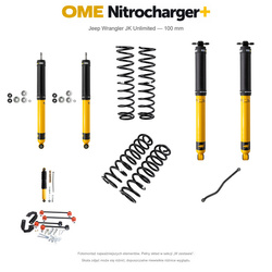 Zestaw zawieszenia OME Nitrocharger+ – Jeep Wrangler JK Unlimited V6 benzynowy 2006–2017 RHD, 100 mm, stałe 300 kg z tyłu, terenowy