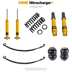 Zestaw zawieszenia OME Nitrocharger+ – Ford Ranger 2022+, lift 40 mm, średnie obciążenie tyłu, resory paraboliczne z poduszkami