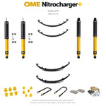 Zestaw zawieszenia OME Nitrocharger+ – Toyota Land Cruiser 75, diesel, zderzak lub zderzak z wyciągarką, stałe 400 kg tyłu, fabryczne wieszaki przodu, smarowalny tył, osadzenie 51 mm