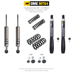 Zestaw OME MT64 – Toyota Land Cruiser 200 2007–2021 4.5 Diesel, przód 50/tył 20 mm, KDSS, stałe 400 kg z tyłu; przód mocniejsze; tył mocniejsze