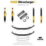 Zestaw zawieszenia OME Nitrocharger+ – Ford Ranger PX 2011–2018, przód 50 mm, tył z dodatkowymi piórami, stałe 600 kg z tyłu, mocniejsze tłumienie przodu, standardowe tłumienie tyłu