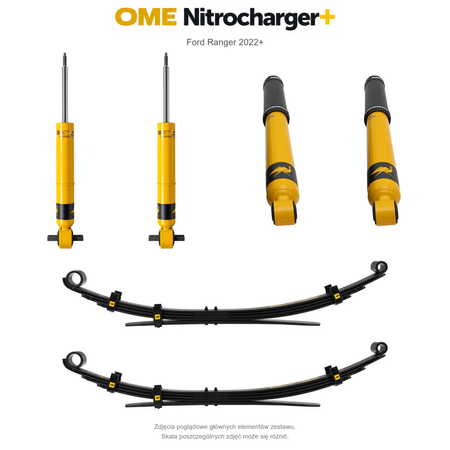 Zestaw zawieszenia OME Nitrocharger+ – Ford Ranger 2022+, lift 0/40 mm, średnie obciążenie tyłu, resory wielopiórowe
