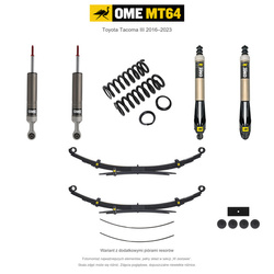 Zestaw zawieszenia OME MT64 – Toyota Tacoma III 2016–2023, przód 50 mm, tył z dodatkowymi piórami, przód 0–50 kg, stałe 300 kg z tyłu