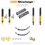 Zestaw zawieszenia OME Nitrocharger+ – Toyota LC76 4.5 V8 ABS 10.2014–07.2016, obciążony przód, średni tył, resory klasyczne, fabryczne wieszaki