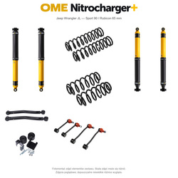 Zestaw zawieszenia OME Nitrocharger+ – Jeep Wrangler JL 4-drzwiowy 3.6 V6, Sport 90 / Rubicon 65 mm, przód z dodatkowym osprzętem, średnie obciążenie tyłu, terenowy