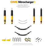 Zestaw zawieszenia OME Nitrocharger+ – Isuzu D-Max I 2008–2011, 30–50 mm, stałe 300 kg z tyłu, fabryczne drążki przodu, smarowalne wieszaki i sworznie, dodatkowe pióra