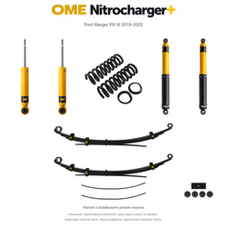 Zestaw zawieszenia OME Nitrocharger+ – Ford Ranger PX III 2019–2022, przód 30 mm, tył z dodatkowymi piórami, średnie obciążenie tyłu, standardowe tłumienie przodu, mocniejsze tłumienie tyłu
