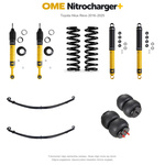 Zestaw zawieszenia OME Nitrocharger+ – Hilux Revo 2016–2025, 40/40 mm, duże dodatkowe obciążenie przodu, stałe 600 kg z tyłu, paraboliczne + poduszki, mocniejsze tłumienie przodu – bez dystansu przewodów hamulcowych