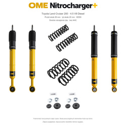 Zestaw OME Nitrocharger+ – Toyota Land Cruiser 200 2007–2021 4.5 Diesel, przód 50/tył 20 mm, KDSS, średnie obciążenie tyłu; przód mocniejsze