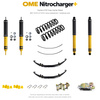 Zestaw zawieszenia OME Nitrocharger+ – Toyota LC78 Troop Carrier 4.5 V8 ABS 10.2014–07.2016, obciążony przód, stałe 800 kg tyłu, resory klasyczne, smarowalne mocowania, dodatkowe pióra