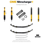 Zestaw zawieszenia OME Nitrocharger+ – Ford Ranger PX 2011–2018, przód 50 mm, tył z dodatkowymi piórami, średnie obciążenie tyłu, mocniejsze tłumienie przodu, standardowe tłumienie tyłu