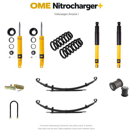 Zestaw zawieszenia OME Nitrocharger+ – Amarok I, V6 bez dodatkowego obciążenia przodu / 4-cyl. z wyposażeniem, stałe 400 kg z tyłu