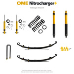 Zestaw zawieszenia OME Nitrocharger+ – Volkswagen Amarok II, 40/40 mm, średnie obciążenie tyłu, resory wielopiórowe, mocniejsze tłumienie przodu, czujnik świateł