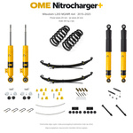 Zestaw OME Nitrocharger+ – Mitsubishi L200 MQ/MR 2015–2023, przód 25/tył 20 mm, stalowy zderzak z wyciągarką, stałe 500 kg z tyłu
