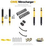 Zestaw zawieszenia OME Nitrocharger+ – Toyota LC76 4.5 V8 ABS 2012–09.2014, obciążony przód, stałe 800 kg tyłu, resory paraboliczne, smarowalne mocowania