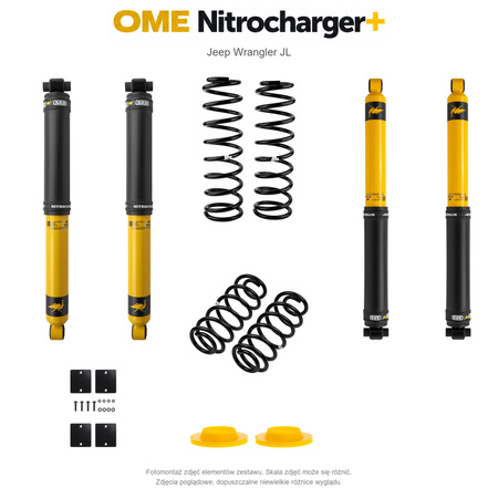 Zestaw zawieszenia OME Nitrocharger+ – Jeep Wrangler JL 4-drzwiowy 3.6 V6, 50 mm, pod sam zderzak, stałe 150 kg z tyłu, mocniejsze tłumienie przodu, mocniejsze tłumienie tyłu
