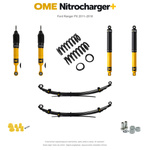 Zestaw zawieszenia OME Nitrocharger+ – Ford Ranger PX 2011–2018, 50/40 mm, stałe 300 kg z tyłu, standardowe tłumienie przodu, mocniejsze tłumienie tyłu