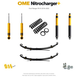 Zestaw zawieszenia OME Nitrocharger+ – Ford Ranger PX III 2019–2022, 30/40 mm, stałe 300 kg z tyłu, mocniejsze tłumienie przodu, standardowe tłumienie tyłu