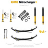 Zestaw zawieszenia OME Nitrocharger+ – Volkswagen Amarok II, 40/40 mm, duże stałe obciążenie tyłu, dodatkowe pióra, resory wielopiórowe, mocniejsze tłumienie przodu, czujnik świateł