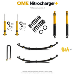 Zestaw zawieszenia OME Nitrocharger+ – Volkswagen Amarok II, 40/40 mm, średnie obciążenie tyłu, resory wielopiórowe, standardowe tłumienie przodu, czujnik świateł