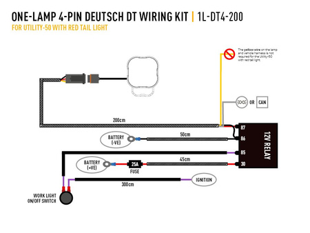 LAZER Wiązka DT-4PIN z włącznikiem do podłączenia pojedynczej lampy z serii Utility, Carbon, RP