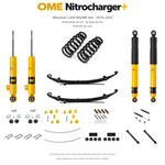 Zestaw OME Nitrocharger+ – Mitsubishi L200 MQ/MR 2015–2023, przód 25/tył 20 mm, stalowy zderzak z wyciągarką, stałe 800 kg z tyłu