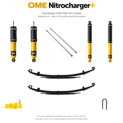 Zestaw zawieszenia OME Nitrocharger+ – Ford Ranger PJ/PK 2006–2011 Diesel, tył 20 mm, przód ponad 60 kg, drążki 925 mm, tylko 2.5 TD, stałe 400 kg z tyłu, mocniejsze tłumienie tyłu