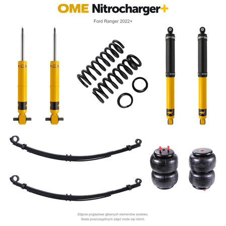 Zestaw zawieszenia OME Nitrocharger+ – Ford Ranger 2022+, lift 40 mm, stałe 600 kg z tyłu, resory paraboliczne z poduszkami