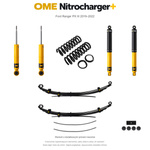 Zestaw zawieszenia OME Nitrocharger+ – Ford Ranger PX III 2019–2022, przód 30 mm, tył z dodatkowymi piórami, stałe 300 kg z tyłu, standardowe tłumienie przodu, mocniejsze tłumienie tyłu