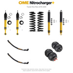 Zestaw zawieszenia OME Nitrocharger+ – Hilux Revo 2016–2025, 40/40 mm, duże dodatkowe obciążenie przodu, stałe 300 kg z tyłu, paraboliczne + poduszki, mocniejsze tłumienie przodu – bez dystansu przewodów hamulcowych