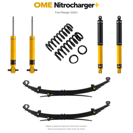 Zestaw zawieszenia OME Nitrocharger+ – Ford Ranger 2022+, lift 40 mm, stałe 600 kg z tyłu, resory wielopiórowe