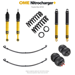Zawieszenie OME Nitrocharger+ Toyota Hilux Travo MY26 40/50 mm – średnie obciążenie tyłu, stalowy zderzak, także z wyciągarką, paraboliczne + poduszki / mocniejsze tłumienie przodu – bez dystansu przewodów hamulcowych