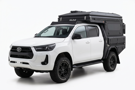 AluBlack Platforma ładunkowa ze skrzyniami do przechowywania do Toyota Hilux 2016+ z podwójną kabiną, zestaw do Alu-Cab ModCAP