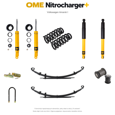 Zestaw zawieszenia OME Nitrocharger+ – Amarok I, V6, stalowy zderzak z wyciągarką, stałe 400 kg z tyłu