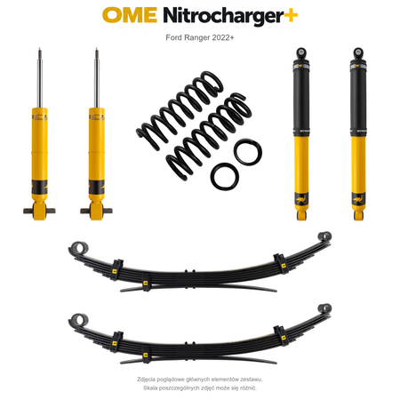 Zestaw zawieszenia OME Nitrocharger+ – Ford Ranger 2022+, lift 20/40 mm, stałe 600 kg z tyłu, resory wielopiórowe
