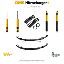 Zestaw zawieszenia OME Nitrocharger+ – Ford Ranger PX III 2019–2022, 30/40 mm, stałe 300 kg z tyłu, standardowe tłumienie przodu, standardowe tłumienie tyłu