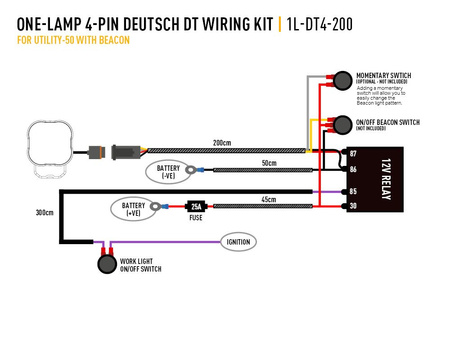 LAZER Wiązka DT-4PIN z włącznikiem do podłączenia pojedynczej lampy z serii Utility, Carbon, RP