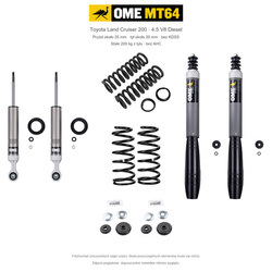 Zestaw OME MT64 – Toyota Land Cruiser 200 2007–2021 4.5 Diesel, przód 25/tył 20 mm, bez KDSS, stałe 200 kg z tyłu; przód standardowe; tył mocniejsze